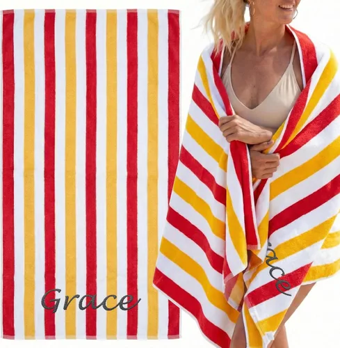 Vista 8 de Toallas de playa personalizadas Passion para adultos - Toallas de piscina personalizadas con nombre - Algodón altamente absorbente - Diseño a rayas