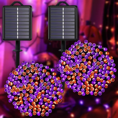 Vista 12 de Guirnalda de luces solares azules impermeables para exteriores, paquete de 2 unidades de 144 pies, 400 LED con 8 modos de impermeabilidad IP44
