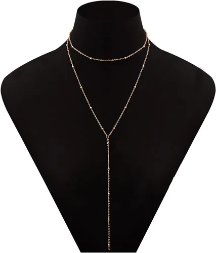 Vista 6 de Collar de cadena de serpiente para mujer, collar de espiga dorada para adolescentes y niñas, collar en Y de moda Lariat