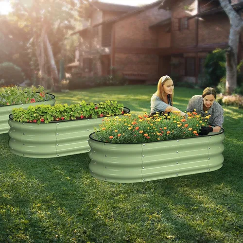 Vista 6 de Kit de Cama de Jardín Elevada Winpull, 4x2x1 pies Caja de Plantación Galvanizada al Aire Libre con Borde de Seguridad, Camas Elevadas Grandes
