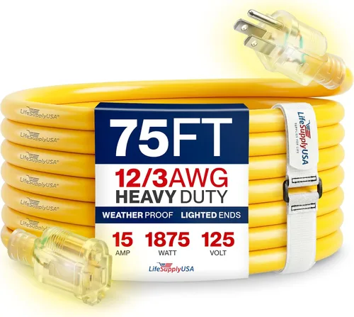Vista 16 de Cable de extensión SJT de 12/3 300 V con luz LED para uso en interiores y exteriores con enchufe con iluminación LED Amarillo