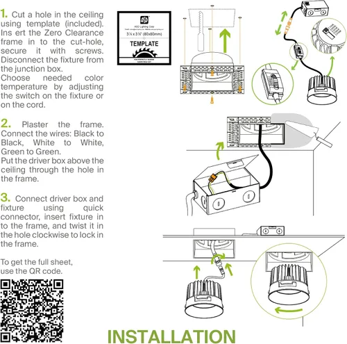 Vista 8 de ASD Lámpara de techo empotrable LED de cardán sin bordes de 2 pulgadas, luz descendente direccional ajustable con caja de conexiones, 5CCT