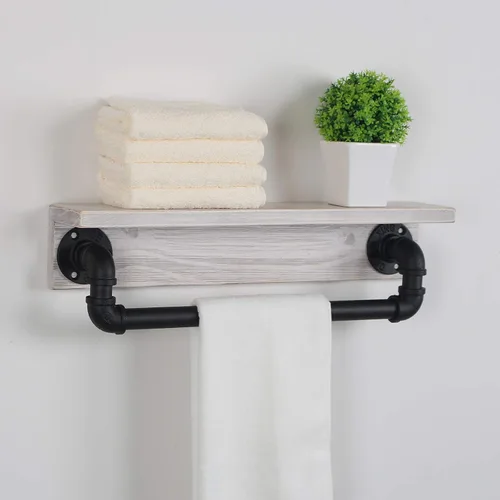 Vista 6 de MBQQ Estante de tubo industrial, estante de pared rústico con toallero, toalleros de granja de 20 pulgadas para baño, estantes flotantes montados