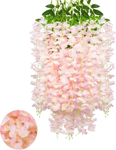 Vista 67 de Paquete de 5 guirnaldas de flores colgantes de glicina rosa, enredaderas de flores artificiales de 3.77 pies, glicinia falsa, guirnalda colgante