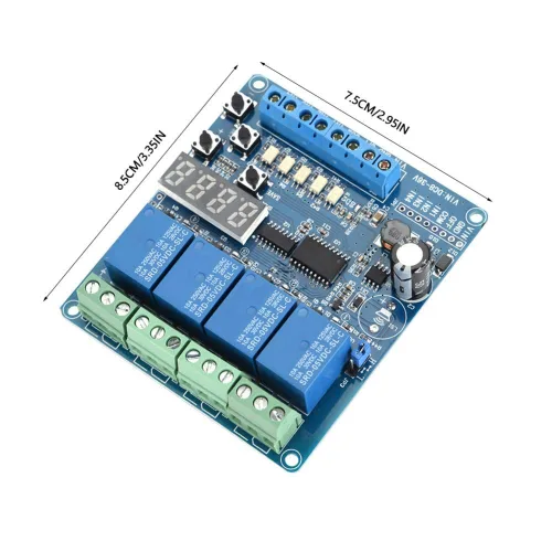 Vista 2 de Módulo de relé de tiempo multifunción, placa de interfaz de relé de tiempo de retardo multifunción de 4 canales 8-36V, módulo de optoacoplado LED