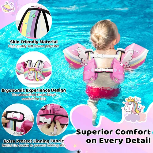 Vista 5 de Vvinca Chaleco de natación separable para niños pequeños de 22 a 66 libras (1 a 6 años) Flotador de piscina 3 en 1 y bandas de brazo para niños
