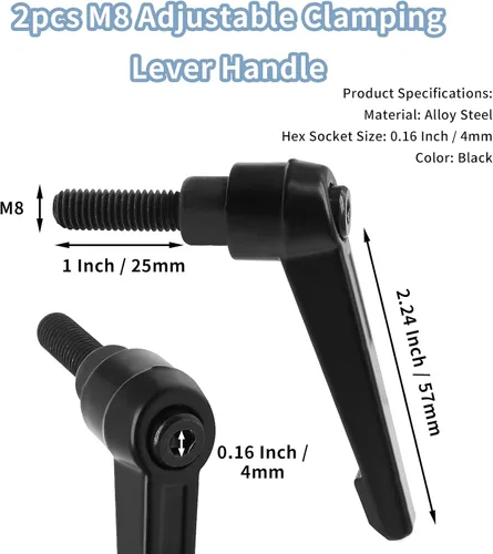 Vista 5 de Manija de palanca de sujeción M8, acero de aleación, trinquete ajustable Push Button Ratchet Design, M8 x 25mm Male Thread, Electroplated Finish