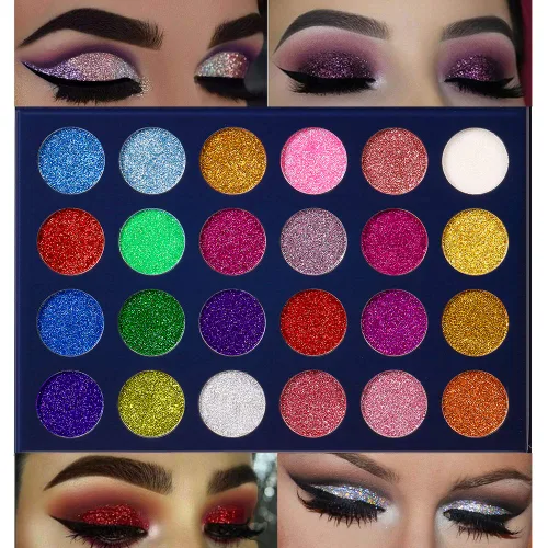 Vista 4 de Aolailiya Paleta de sombra de ojos con brillantina prensada de 24 colores – Mineral Ultra Shimmer paleta de maquillaje sombra de ojos polvo de larga