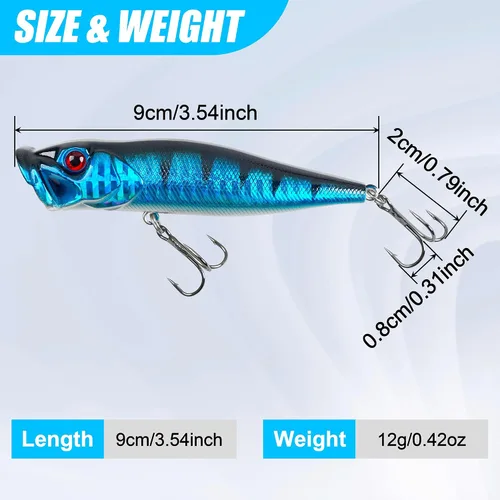Vista 3 de 8PCS Fishing Lures Popper Lures Shadllow Deep Diving Swimbait Crankbait Fish Wobble Hard Fishing Baits for Bass Trout Freshwater and Saltwater Fish