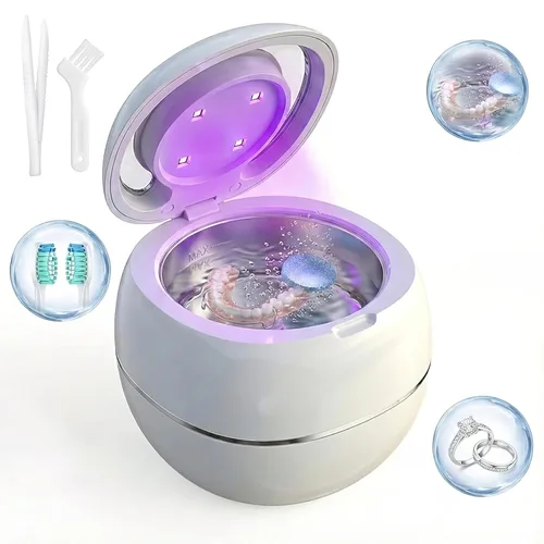 Vista 9 de Máquina limpiadora ultrasónica de retenedor, negro, 42KHZ para dentadura, cabezales de cepillo de dientes, joyas, frenos, temporizador digital con 2