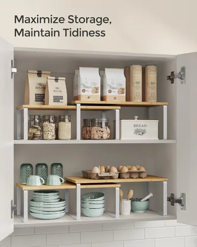 Vista 6 de SONGMICS Estante organizador de gabinete, juego de 4 estantes de encimera de cocina, almacenamiento de cocina, estante de especias, apilable