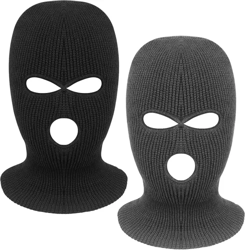Vista 17 de 2 piezas de 3 agujeros de cara completa máscara de esquí máscara de invierno pasamontañas gorra cubierta de la cara cubierta de la cara cubierta