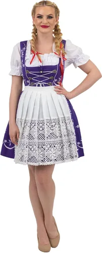 Vista 3 de Vestido corto para mujer Dirndl alemán camarera bordada Oktoberfest púrpura