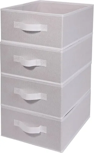 Vista 11 de Cajas de almacenamiento decorativas para organizar la ropa en un aparador, juego organizador de tela plegable con asas para ropa de cama, ropa