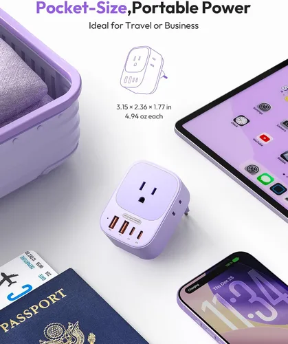 Vista 6 de NTONPOWER Adaptador de enchufe de viaje europeo, enchufe plegable tipo C