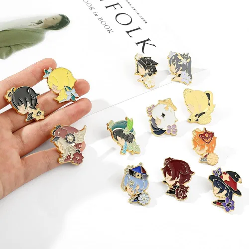Vista 7 de Genshin Impact - Pinzas de esmalte de dibujos animados figuras de anime insignias pequeñas para fanáticos encantadoras colecciones de pines