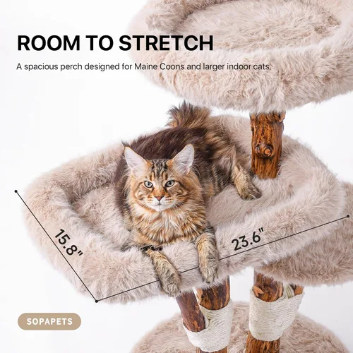 Vista 2 de Torre Estética para Gatos para Gatos Grandes, Árbol Grande para Gatos Maine Coon de Interior con Piel de Zorro Sintética, Poste Rascador de Sisal