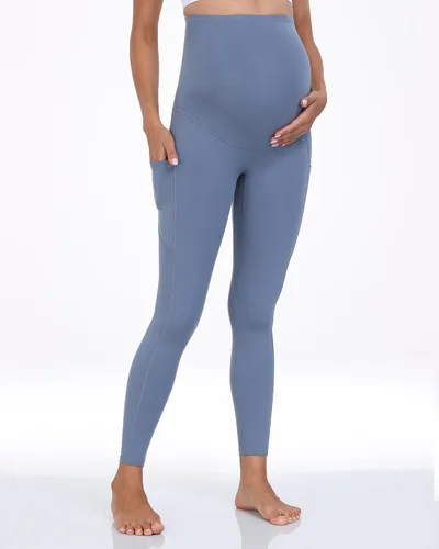 Vista 46 de WHOUARE Leggings de maternidad sobre el vientre con bolsillos para mujer, cintura alta, entrenamiento, pantalones de yoga
