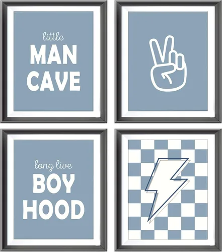 Vista 20 de Pósters Retro de Cueva del Hombrecito Preppy a Cuadros Rayo Signo de Paz Larga Vida a la Niñez para Habitación de Niño Adolescente Decoración