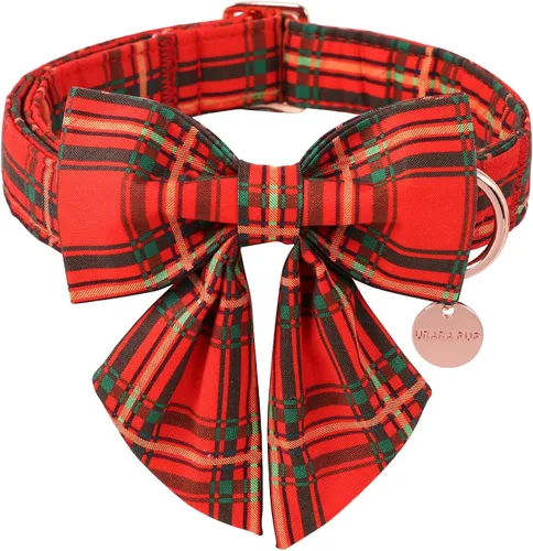 Vista 8 de Collar de Navidad para perro con pajarita, collar de Navidad para cachorros, hembras, machos, perros o gatos, collares con lazo con hebilla de metal