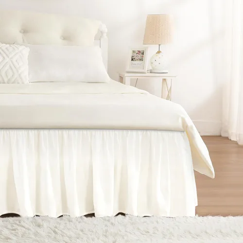 Vista 43 de Falda de cama RIMELA tamaño Queen color verde bebé con caída de 15 pulgadas, falda elástica envolvente, volante que protege contra el polvo