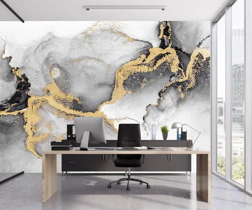 Vista 3 de Papel pintado abstracto de mármol negro dorado para sala de estar 91 CYBH-906