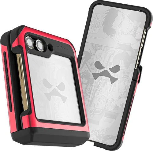 Vista 52 de Ghostek Atomic - Funda delgada para Galaxy Z Flip 4, parte trasera de aramida con parachoques de aluminio rojo, funda protectora de doble capa a