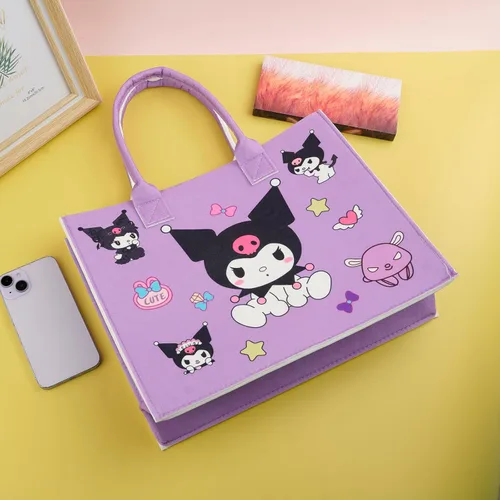Vista 4 de Bolso de mano Kawaii blanco para perro, diseño de gatitos de dibujos animados, bolsa de fieltro reciclado, bolsa de hombro, regalos para mujeres