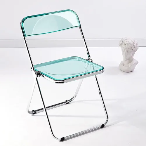 Vista 14 de KAIHAOWIN Silla plegable de acrílico moderna de lujo, silla plegable apilable de cristal fantasma, asiento de sala de estar de plástico de Negro