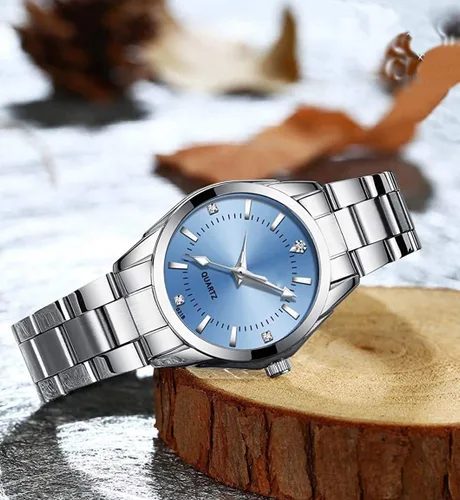 Vista 2 de Reloj analógico de cuarzo para mujer, clásico, plateado, de acero inoxidable, resistente al agua, reloj analógico