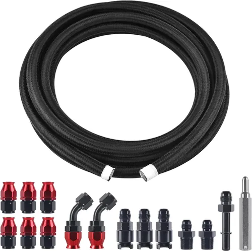 Vista 9 de EVIL ENERGY 6AN 3/8" PTFE LS Swap EFI Kit de montaje de línea de combustible, manguera de combustible trenzada de nailon E85 de 25 pies Negro