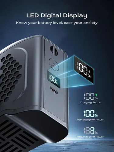 Vista 4 de Ventilador de cintura portátil con clip, 4 velocidades, 13000 rpm, fuerte flujo de aire con batería de 10000 mAh y carga móvil, ventilador de camisa
