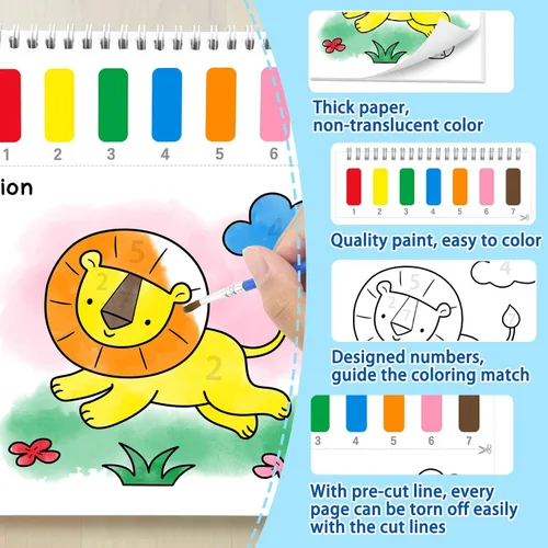 Vista 6 de Libros para colorear con pintura al agua para niños, juegos de papeles de pintura de acuarela sin desorden para niños pequeños, kit de pintura