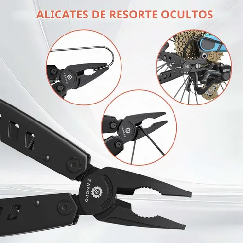 Vista 7 de Multiherramienta 17 en 1 de Acero Inoxidable con Navaja de Bolsillo, Alicates de Punta, Abrebotellas, Destornillador, Autobloqueo, Multiherramienta