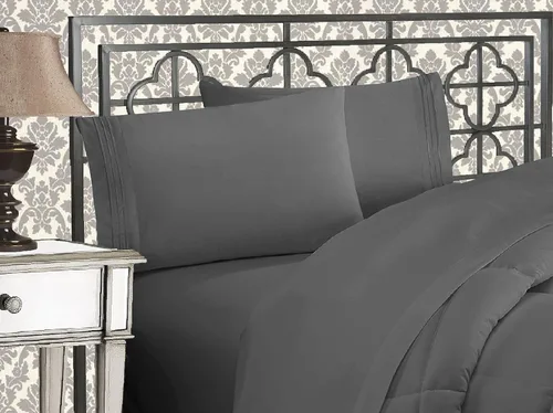 Vista 11 de Elegance Linen Sábanas de calidad egipcia sólidas de 4 piezas de la serie 1800 con bolsillos profundos de hasta 16 pulgadas, tamaño individual