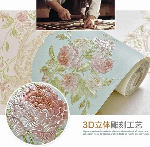 Vista 6 de Q QIHANG - Papel tapiz a rayas con relieve 3D de damasco AB versión AB, color crema B