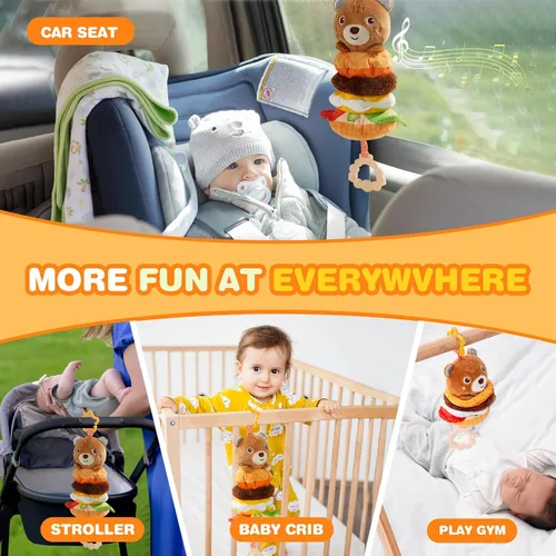 Vista 7 de Jollybaby Juguetes colgantes musicales para bebé, para cochecito, asiento de automóvil, cuna, gimnasio, oso de Hamburgo relleno de felpa