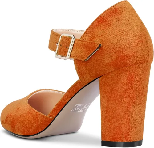 Vista 3 de Castamere Zapatos de tacón alto de bloque grueso para mujer, con punta redonda, de dos piezas, con hebilla, para boda, fiesta, zapatos de vestir