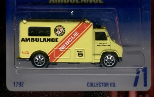 Vista 2 de Hot Wheels 1991-71 Ambulancia Tarjeta Azul Escala 1:64