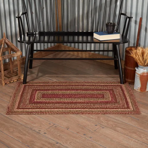 Vista 5 de VHC Brands Cider Mill - Alfombra de yute primitivo a rayas rojas de medio círculo, decoración de 16.5 x 33 pulgadas