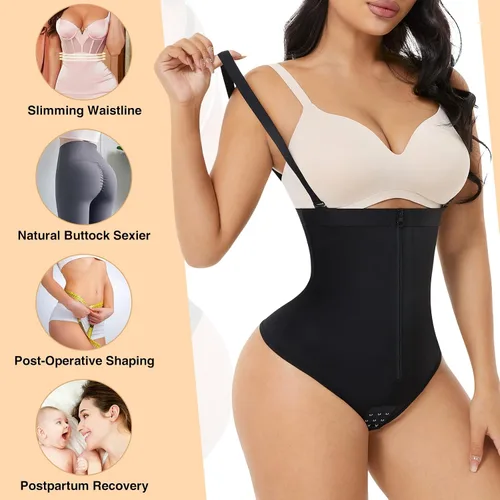 Vista 5 de FeelinGirl Fajas colombianas con control de abdomen para mujer BBL etapa 2 Fajas colombianas busto abierto moldeador corporal faja tanga body
