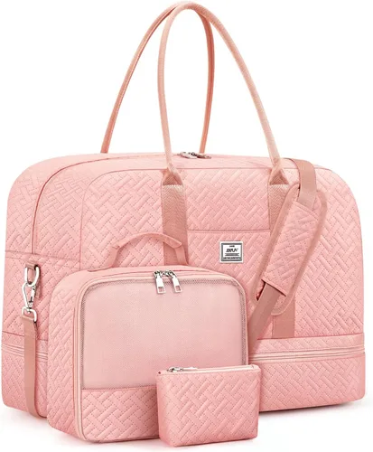 Vista 56 de IBFUN Bolsas de fin de semana para mujer, bolsa grande de lona para viaje, bolsa de viaje con compartimento para zapatos, 21 pulgadas, juego de 3