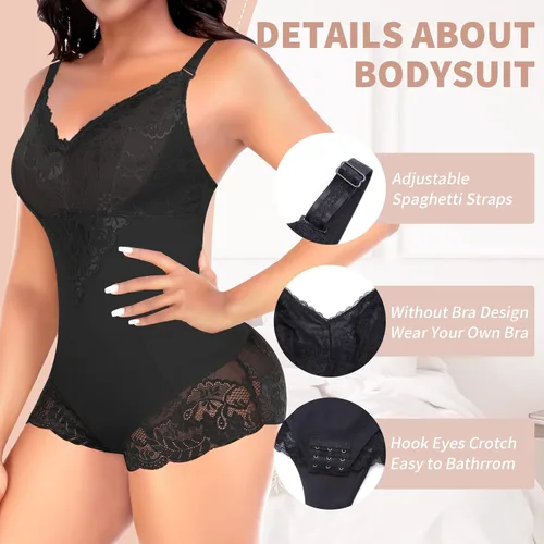 Vista 3 de Body moldeador de encaje para mujer, con control de abdomen, esculpido, adelgazante, moldeador de cuerpo
