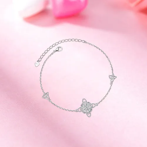 Vista 7 de FLYOW Pulsera de plata de ley 925, joyería irlandesa de buena suerte, triquetra, trinidad, brujas celtas, nudo para mujer
