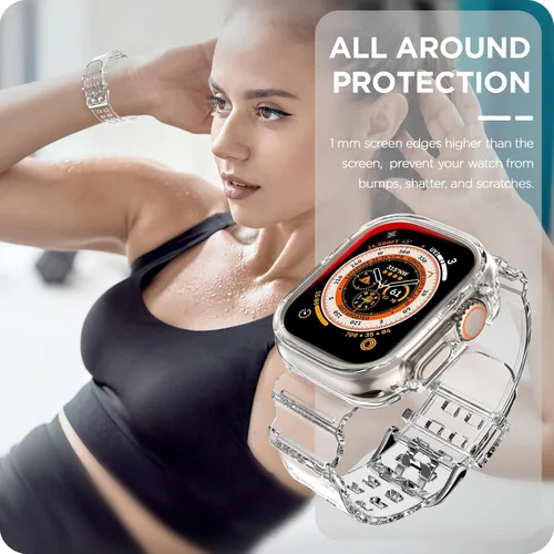 Vista 366 de DABAOZA - Correa transparente compatible con Apple Watch con estuche protector, correa deportiva de TPU con brillo para mujeres y hombres