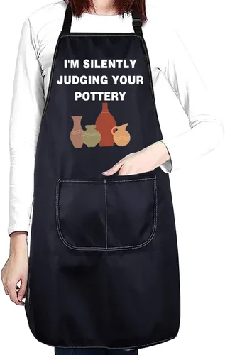 Vista 7 de CENWA Delantal de artista de cerámica con bolsillos, regalo para amantes de la cerámica, delantal de cocina ajustable para profesor de cerámica