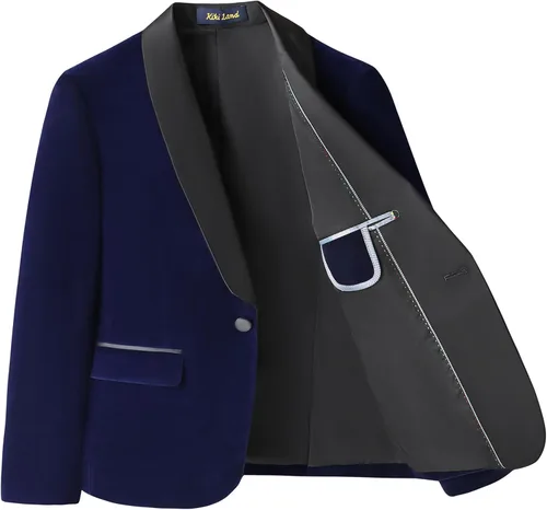 Vista 2 de Trajes de terciopelo para niños, esmoquin de ajuste delgado, 2 piezas, chaqueta y pantalones, tallas formales 4-14, traje de portador de anillos