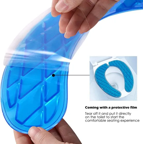 Vista 8 de tapa para asiento del retrete, portable y lavable, almohadilla de gel para retrete, universal, con diseño autoadhesivo (color azul)