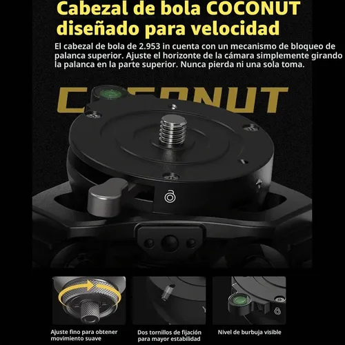 Vista 4 de YC Onion PINETA Peak - Trípode de fibra de carbono con cabeza de cuenco de coco de 2.953 in, carga útil de 77.2 lbs/77 libras con cabeza de cuenco