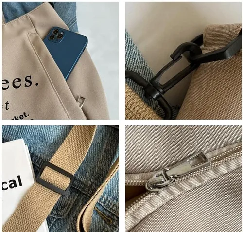 Vista 6 de Bolso de mano estético vintage, bolso cruzado de lona, bolso de hombro hippie, indie, bohemio, bolso hobo para mujer, accesorios grunge